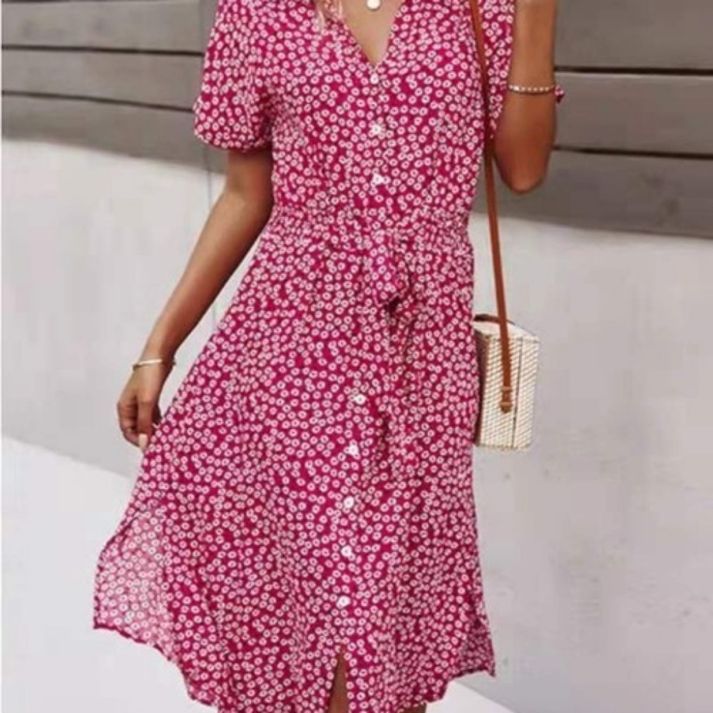 Floral Print Button Front Dress